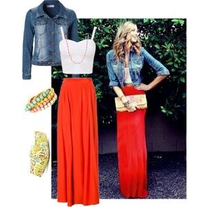 Red maxi skirt with split